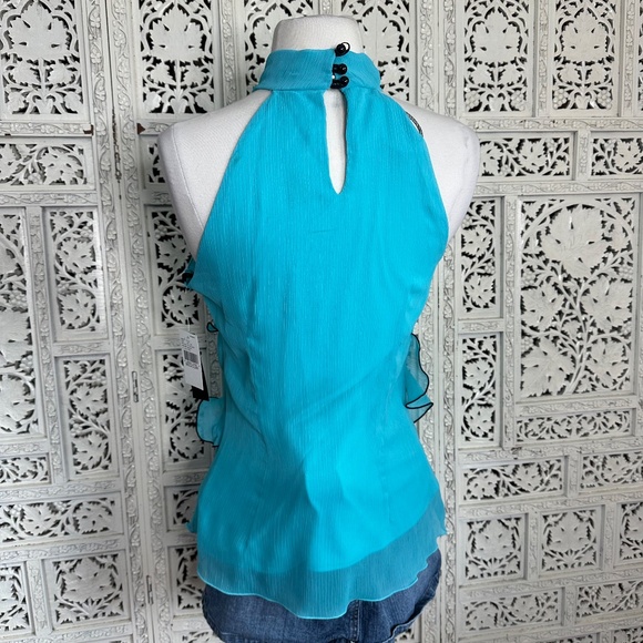 NWT Blue Ruffle Mockneck Halter Fairy Coquette Y2k Style Sleeveless Blouse Sz M - Picture 5 of 8